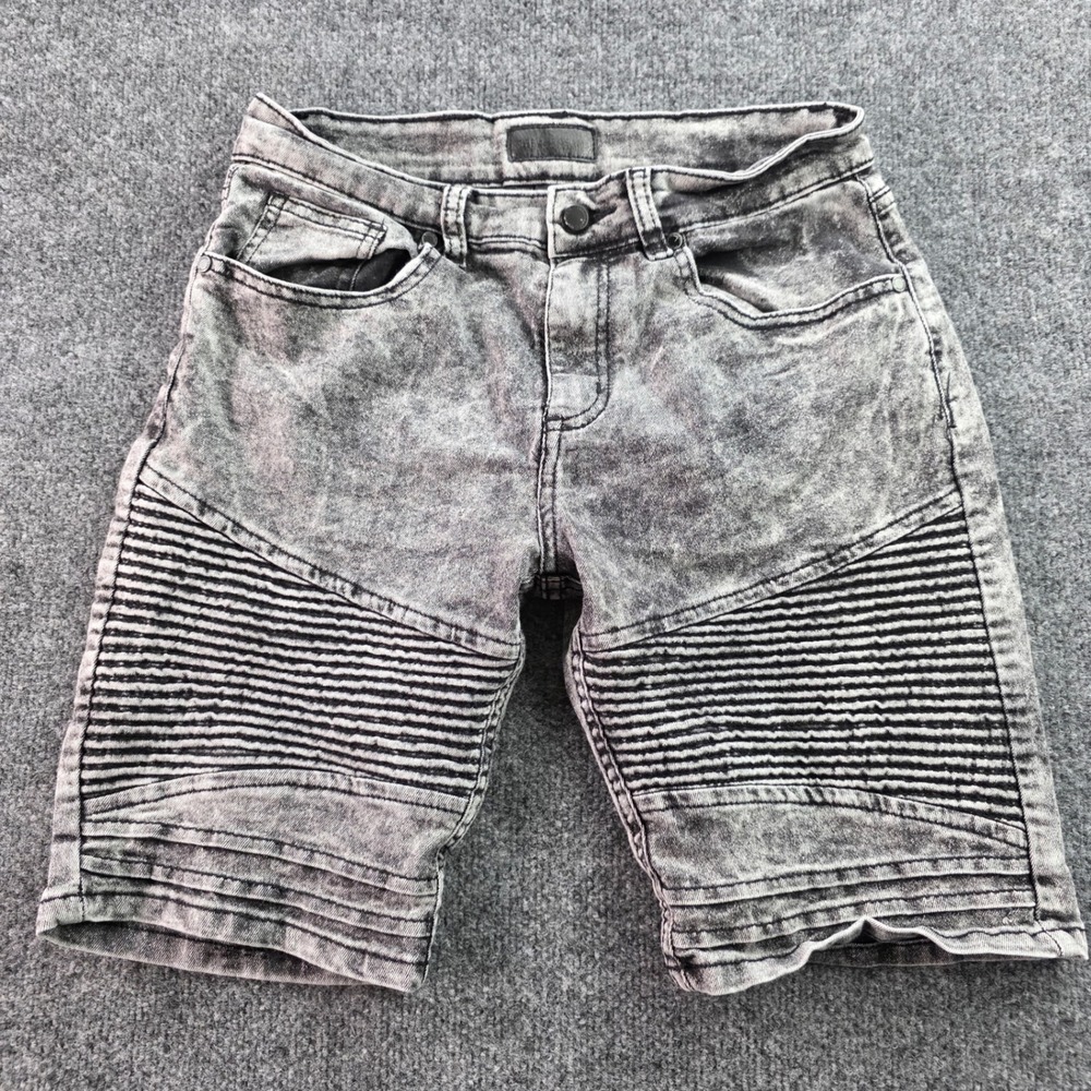 Steve's Jeans Moto Denim Shorts Biker Acid Wash Grey Ribbed Slim Mens Size 30
